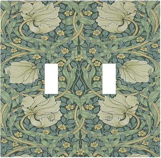 Decorative Switch Plates Vintage Floral Plant Sage Green William Morris 2 Gang Double Toggle Wall Plate Outlet Light Switch Cover Electrical Faceplate for Bedroom Home Decor