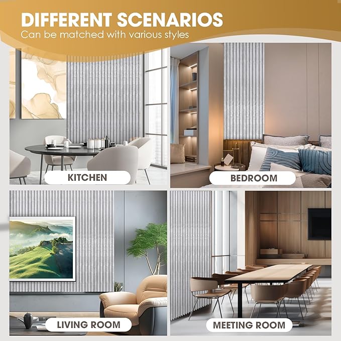 OUZUGIE WPC Acoustic Slat Wall Paneling, 8-Pack 96 x 6 Inches 3D Wall Panels for Interior Wall Decor,Living Room,TV Background,Study Room,Office Spaces,Bedroom,Low Grille (Gray Marble)