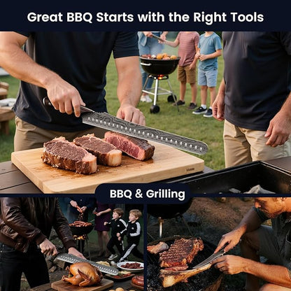 Brisket Slicing Knife Set, Carving and Boning Knife for Meat & Turkey Cutting, Japanese Style High Carbon Steel Kitchen Knives Set For Home & BBQ, Wood Ergonomic Full Tang Handle, Christmas gift
