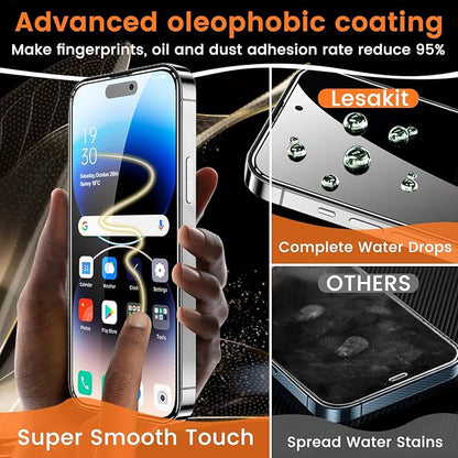 3+3 Pack Privacy Screen Protector for iPhone 14 Pro 6.1-Inch with 3 Pack Camera Lens Protector, Anti Spy Tempered Glass Film 9H Hardness Bubble Free Case Friendly