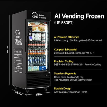 HAHA Smart Vending DC-550D Combo Vending Machine,Smart Refrigerated Beverage Vending Machine with Touch Card Reader - Capacity 378 Bottles (Black, AI Frozen)