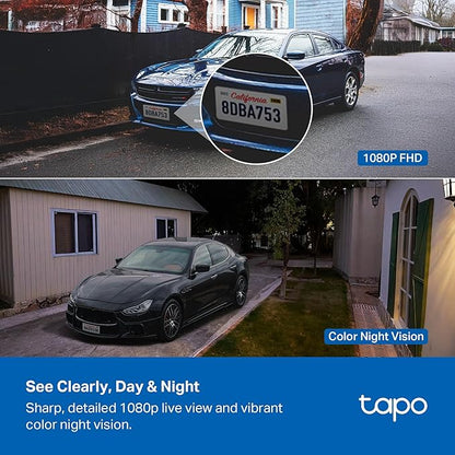 Tapo Outdoor Security Camera Wireless, 1080P, Up to 180-Day Battery, Free Person Detection, Custom Zones, Color Night Vision, SD/Could Storage, Wrks w/Alexa/Google, Ideal for Homeowners(C401) Black