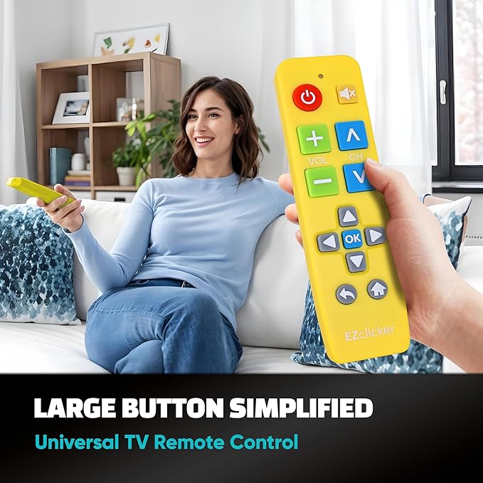 Plus Big Button Universal TV Remote (Yellow) Simple Easy to Use, Works with Major TV Brands (2xAAA Batteries Not Included)