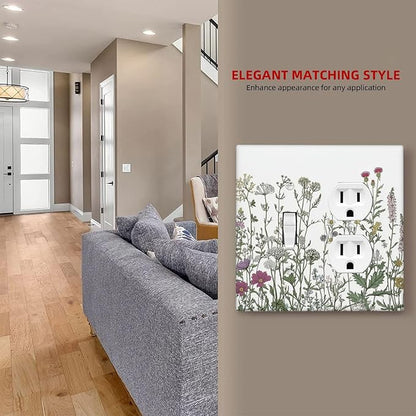 Vintage Herbs Wildflowers Plant Floral Wallplates 1 Toggle 1 Duplex Switch Plate Electrical Gfci Faceplate Decorative Light Switch Covers For Bed Room Home Decor