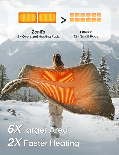 ZonLi Z-Walk Battery Operated Heated Blanket,Rechargeable 12v Portable Heated Blanket with 3 Heating Levels,Includes 20000mAh Power Bank,for Camping,Car,Stadium,Outdoors(Army Green)