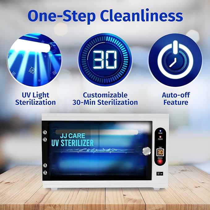JJ CARE UV Sterilizer 8 Liter Capacity, UV Light 99% Sterilization Killing Efficiency, LED Timer UV Sterilizer Cabinet for Salon, Spa, Office and At Home Use, Professional Tabletop UV Sterilizer,