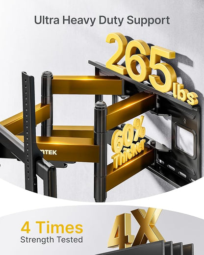 monTEK Heavy Duty XXL Full Motion TV Wall Mount for 60-120 inch Extra Large TVs, Holds 265 lbs, Max VESA 900x600, 27.7" Extension, Swivel & Tilt, Preassembled, Fits 12–24" Studs, LED/LCD/OLED 4K/8K