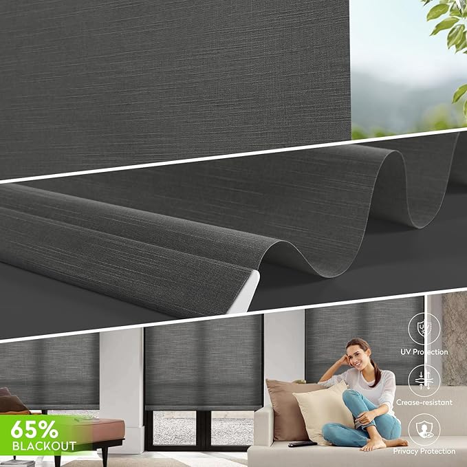 ZSTARR Motorized Light Filtering Roller Blinds with Remote Control,Rechargeable Smart Window Shades Compatible with Alexa Google via Hub,Fabric Wrapped Valance, Custom Size (Dim Gray)