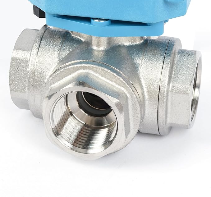 U.S. Solid 3/4" 3 Way Stainless Steel Motorized Ball Valve AC110-230V, L Type Water Shutoff Valve with Manual Function, Standard Port