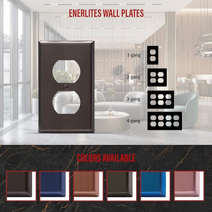 ENERLITES Duplex Receptacle Metal Wall Plate, Stainless Steel Outlet Cover, Corrosion Resistant, Standard Size 1-Gang 4.50" x 2.76", Stainless Steel 201, 7721-BBK, Brushed Black