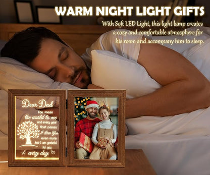 Dad Christmas Gifts for Dad from Daughter Son Kids, Engraved Night Light with Dad Picture Frame 5x7 Father in Law Christmas Gifts for Dad Who Wants Nothing & Gifts for Step Dad Bonus Dad New Dad Gifts