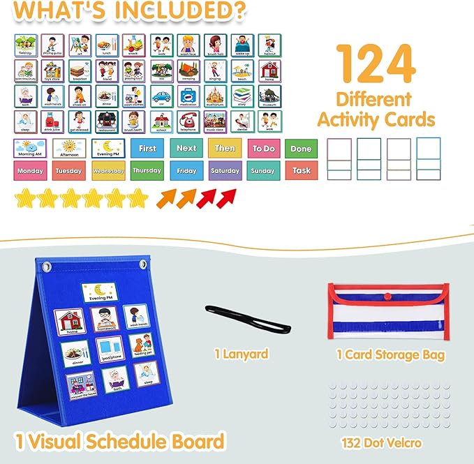 Visual Schedule for Kids with Autism Chore Chart for Kids Daily Routine Chart Autism Learning Materials Toddler Planning Board Visual Schedule for Classroom, Home with 124 Cards (DarkBlue)