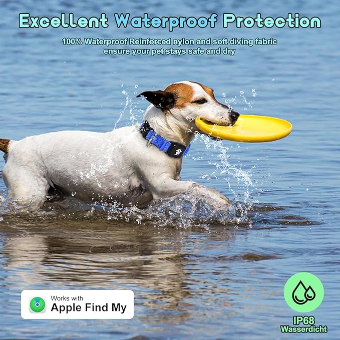 GPS Dog Collar Tracker 2-in-1,Reflective Waterproof Pet Collar,iOS-Only,No Monthly Fees,Unlimited Range,Ideal for Dog Tracking pet Tracker,for Small Medium Large Dogs(XS (10.6"-13.6"), Blue)