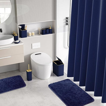 Bathroom Accessory Set - Bathroom Set, 27PC Bathroom Accessories Set, Navy Blue Bathroom Sets with Shower Curtain and Rugs, Mini Trash Can, Toilet Brush, Trash Can & Soap Dispenser