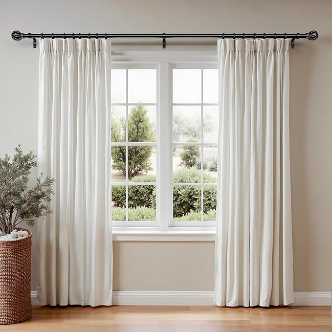 Oneach Black Curtain Rods for Windows 66 to 120 Inch, 7/8" Adjustable Heavy Duty Decorative Drapery Rods with Round Netted Texture Finials (Pack of 1, 36 to 120 Inch)