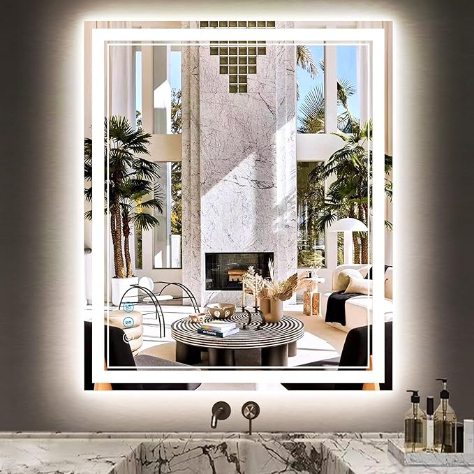 36 x 30 Inch LED Bathroom Mirror with Lights 3 Color Adjustable Brightness Frontlit Anti-Fog 36" Lighted Vanity Mirror for Bathroom Wall Horizontal/Vertical Mounted 36 Smart Light up Mirrors