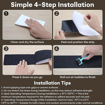 Non Slip Tape 6 inch X 30 inch (10-Pack) - Outdoor Waterproof Non Skid Tape, Stair Treads Anti Slip Tape for Step, Deck, Pre-Cut Anti Slip Tape, Black with Roller