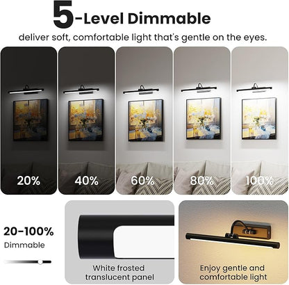 16" Picture Light with 6000mAh Battery - Black Operated Wireless Wall Sconce with Remote & Timer for Paintings, Photos & Frames