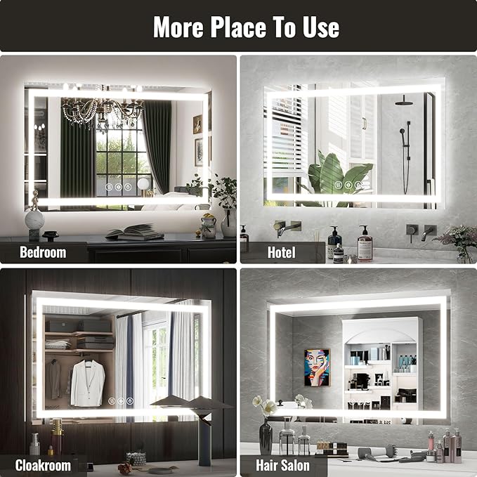 26x38 Inch LED Bathroom Mirror with Lights for Wall - Backlit + Front Lit, 3 Color Modes, Anti-Fog, Tempered Glass - Wall Mounted Modern Vanity Mirror