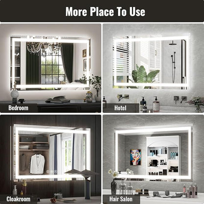 26x38 Inch LED Bathroom Mirror with Lights for Wall - Backlit + Front Lit, 3 Color Modes, Anti-Fog, Tempered Glass - Wall Mounted Modern Vanity Mirror