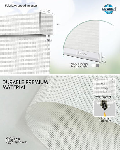 Yoolax Smart Blinds, Motorized Matter Solar Shades Flame Resistat Automatic Blinds for Windows Motorized Shades Compatible with Alexa, Google Home, Homekit(Solar-14% Openness Mesh White)