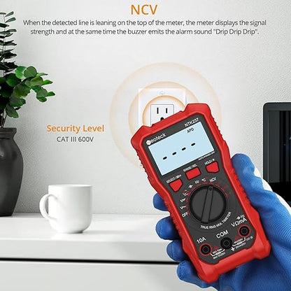Neoteck 2000 Counts Digital Multimeter Voltmeter Tester with NCV, LCD for AC/DC Voltage&Current, Resistance, Capacitance, Live Wire, Frequency, Temperature, Duty Cycle, Continuity, Diode Measuring-Red