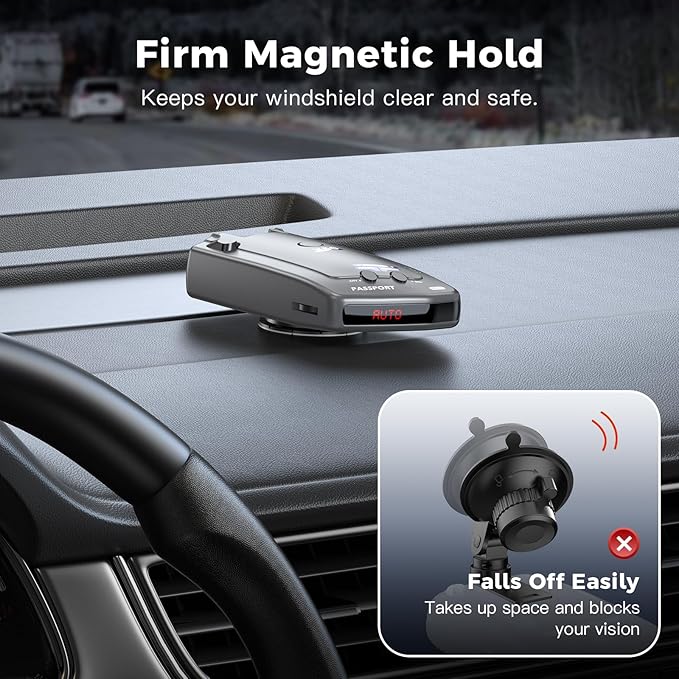 Upgraded Magnetic Radar Detector Dashboard Mount with N52 Magnets, Adhesive Holder for Escort, Uniden, Valentine One, Anti-Vibration Stable Fit, Adjustable Angle Design