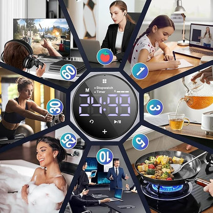 MIAOKE Pomodoro Timer-Aluminum Alloy Frosted Metal LED Large Screen Digital Automatically Rotated Display, Focus Efficient Management on Work and Study,Office,Living Room-Gray