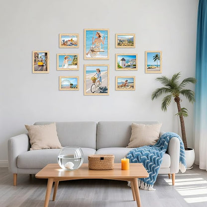 decorUhome Picture Frames Collage Wall Decor for Photo Gallery Display, Assorted Picture Frames set of 10 Including Two 8x10 / Four 5x7 / Four 4x6 for Family Wall Decor, Natural, 10 Pack
