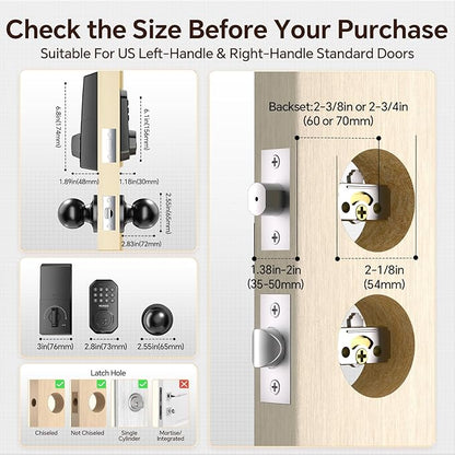 Keyless Entry Door Lock with Handle, App Control Door Locks for Front Door, Auto Lock Keypad Door Lock with Handle, Smart Door Lock for Home Hotel Bedroom with 2 Door Knobs
