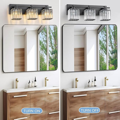 Crystal Bathroom Light Fixtures, 3 Light Black Vanity Lighting Over Mirror with Crystal Shades, Modern Bathroom Vanity Light for Restroom, Bath, Cabinet and Powder Room
