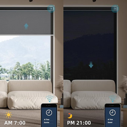 SmartWings Motorized Smart Roller Shades in Light Filtering, Electric Blinds with Remote for Windows Compatible with Alexa/Google Home/Homekit, Customized, 5% Openness Aventus Black