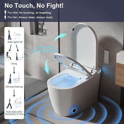 Smart Toilet with Bidet Built in, Bidet Toilet with Heated Seat and Night Light,Warm Water Wash&Dry, Modern Tankless Toilet for Bathroom, One Piece Toilets with Soft Close, Foot Sensor, Auto Lid&Seat