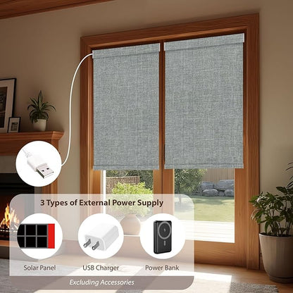 Motorized Roller Blinds with Remote, 100% Blackout Automatic Roller Shades for Bedroom, Bathroom, and Living Room, Customized Size, Nightfall Gray