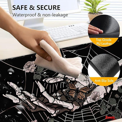 Heated Mouse Pad with 3 Levels Heated & 3 Hours Auto Shut-Off Mouse Pad for Warming Hands in Office Home, 31.5" x 13"Large Safe Desk Mat Hand Warmer，Skeleton Hand Spider Web