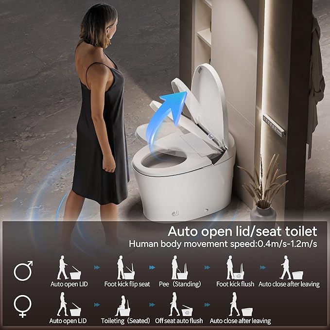 CANEST Smart Toilet with Bidet Built in, Elongated Toilets with Heated Seat, Auto Open Close, Foot Sensor, Warm Water and Dryer, Remote Control, LED Display, Night Light, Auto Deodorization (TC-400BK)