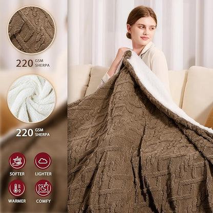 Heated Electric Blanket Queen Size-84"x90" Heating Blanket with 10 Heating Levels & 5 Time Settings Over-Heat Protection，Winter Warmer for Adults with ETL Certification（Beige）