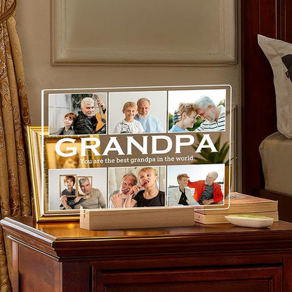 Personalized Gifts for Grandpa from Daughter Son, Custom Picture Frames with Photos, Customized Photo Frame with Night Light, Personalized Birthday Gifts for Grandpa Baby Kids Family