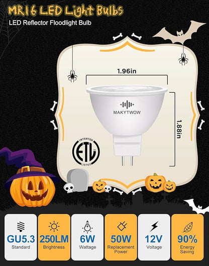 Orange MR16 GU5.3 Led Bulbs, Bi-pin Base LED Spotlights 12V LED Bulbs for Christmas Holiday Decoration Outdoor Landscape Lighting, 6Pack