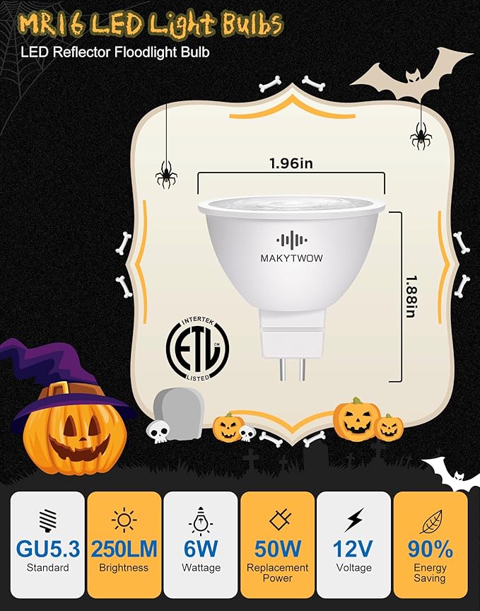 MR16 LED Light Bulb, Purple, Gu5.3 Bi-pin Base LED Spotlights 12V LED Light for Outdoor Landscape Track Lighting, 4W=50W Halogen Equivalent, 6Pack