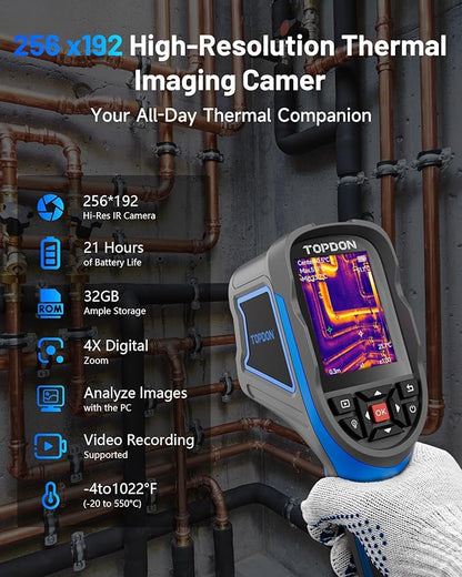 TOPDON Thermal Imaging Camera TC004 SE - 256x192 IR Resolution, 21Hrs Runtime & 32GB Storage with Video Recording, PC Analysis for Electrical/HVAC/Building Inspection