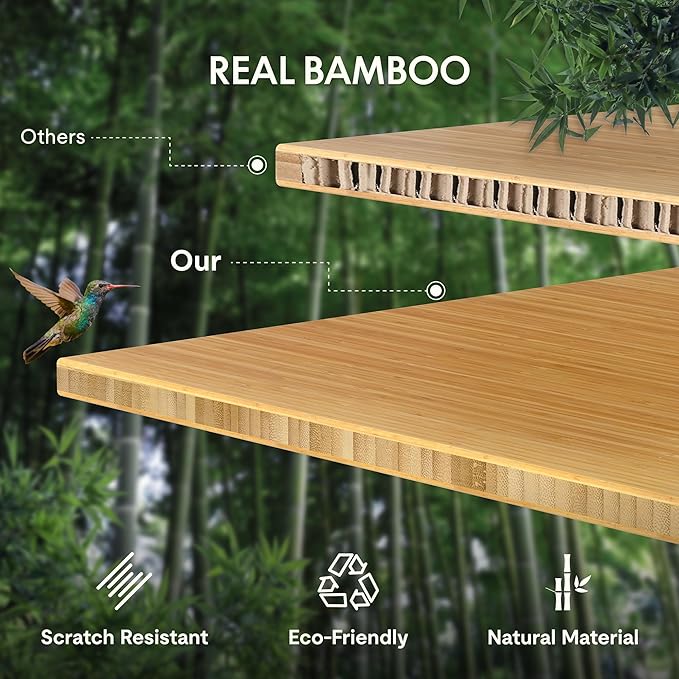 FLEXISPOT EN1 Bamboo Standing Desk, 55 x 28 Inches Whole-Piece Electric Adjustable Height Sit Stand Desk for Home Office (White Frame + Bamboo Top, 2 Packages)