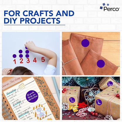 Perco Purple 2-Inch Round Circle Dot Sticker Labels with Easy Peel Perforation - 500 Labels per Roll - Strong Adhesion, Vibrant Colors for Organizing, Crafting & More - Made in USA