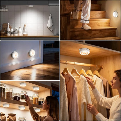 YiaMia Motion Sensor Under Cabinet Lighting - 3 Pack, 3 × AA Battery Operated Smart Wireless Night Light, 3 Light Colors + Dimming, Indoor Stair Light Suitable for Kitchen, Wardrobe and Hallway