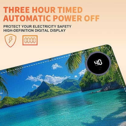 Heated Mouse Pad 23.6 x 14 in 3-Temp Fast Heating Desk Mat with Auto Timer Warmer for Hands Wrist Pain Relief Waterproof Keyboard Mat for Office, Gaming, Home, Tropical Paradise Beach