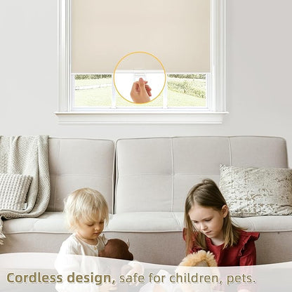 ChrisDowa Cordless Blackout Roller Shades for Windows, Thermal Insulated UV Protection Pull Down Shades, Total Blackout Window Blinds for Home, Office, Bedroom, Door (68" W x 72" H, Beige)