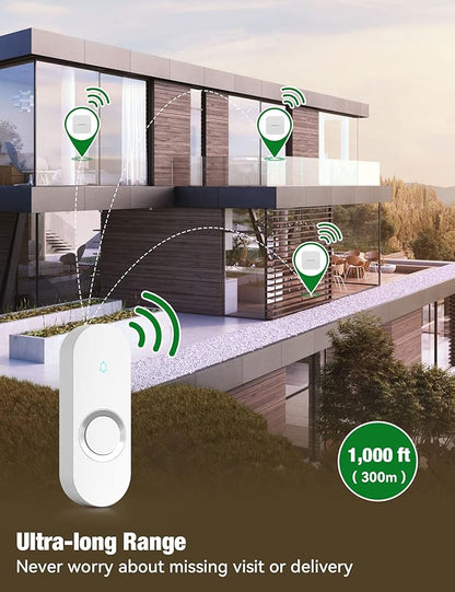 AIDA Lighted Wireless Doorbell for Home, Waterproof Battery Doorbell 1,000ft Range, 5 Volume Levels with 58 Doorbell Chimes & LED Flash (White, Doorbell with 1 Button & 1 Receiver)