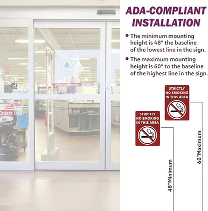 Strictly No Smoking in This Area Sign - ADA Compliant Digitally Printed Text Wall Sign - Smoke-Free Area Signs for Offices, Businesses, Hotels, and Restaurants - Vinyl 10” x 7”