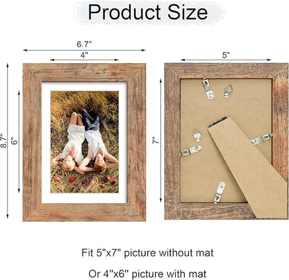 iRahmen 5x7 Picture Frame with HD Tempered Glass, Display Pictures 4x6 with Mat or 5 x 7 Without Mat, Wood Photo Frame for Tabletop and Wall (Rustic Brown, 1 Pack)