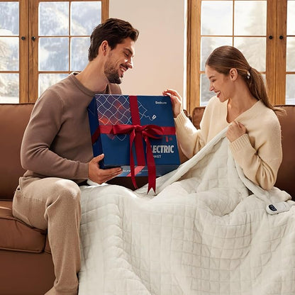 Bedsure Electric Blanket King Size - Quilted Winter Bedding of Thick Flannel, Dual Control Heated Blanket with 10 Heat & 10 Time Settings, Fast Heating for Cold Sleepers (100x90 inches, Ivory)
